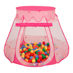 Tente Château Pour Enfants Tente de Jeu Avec Balles Colorées Jouet Cabane Pop-up Château Facile À Monter Maison de Jeu Pour Intérieur et Extérieur, rose: jaune-vert-bleu-rouge-orange, 105x90cm/600 balles