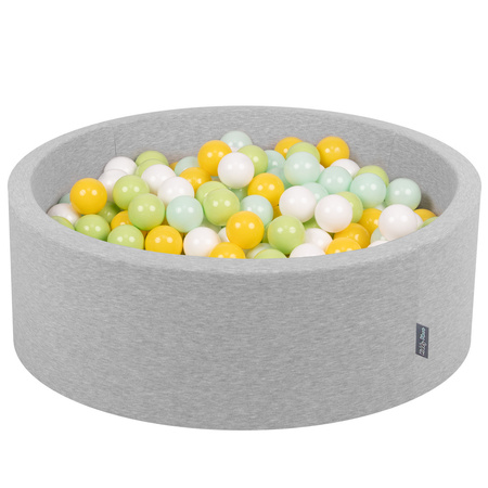 KiddyMoon Piscine à Balles ∅ 7Cm pour Bébé Rond Fabriqué En UE, gris clair:blanc/menthe/vert clair/jaune, 90x30cm/200 balles