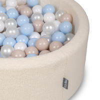 KiddyMoon Piscine à Balles Boules 7 cm pour un Remplissage plus Généreux Pour Bébés au Housse Teddy, Convient dès 8 Mois, Crème: Beige Pastel/Bleu Pastel/Blanc/Perle