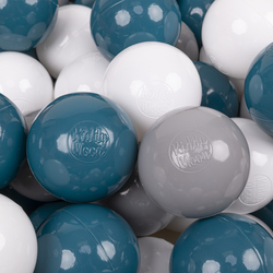 KiddyMoon Balles Colorées Plastique ∅7cm pour Piscine Enfant Bébé Fabriqué en EU, turquoise foncé/gris/blanc, 200 Balles/7cm