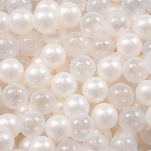 KiddyMoon Piscine à Balles Boules 7 cm pour un Remplissage plus Généreux Pour Bébés au Housse Teddy, Convient dès 8 Mois, Crème: Perle/Transparent, 90x30cm/300 Balles