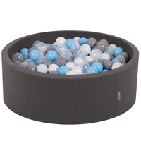 KiddyMoon Piscine à Balles ∅ 7Cm pour Bébé Rond Fabriqué En UE, gris foncé: gris/blanc/transparent/babyblue, 90x30cm/200 Balles
