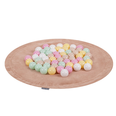 KiddyMoon tapis d'éveil sac à jouets 2en1 pour enfants, rose de sables:beige pastel/jaune pastel/blanc/menthe/rose poudré, XL/50 balles