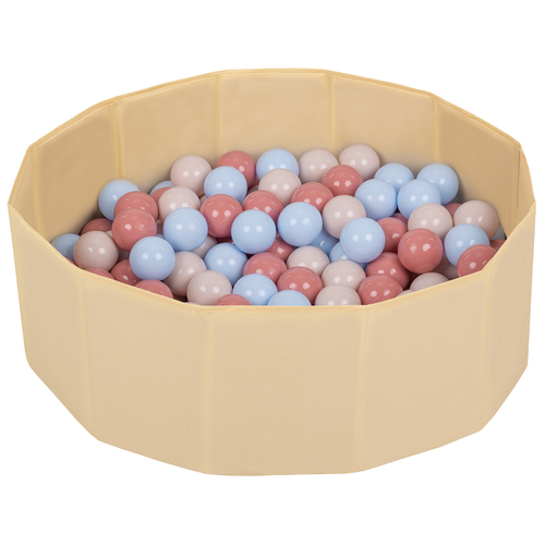 piscine à balles multicolores piscine pliable pour les enfant, beige clair: beige pastel/bleu pastel/saumon, 100 balles