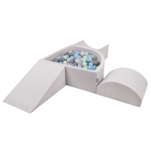 KiddyMoon Aire De Jeux en Mousse avec Quart Angulaire Piscine À Balles pour Bébé, gris clair: perle/gris/transparent/babyblue/menthe, Piscine (300 Balles) + Version 4