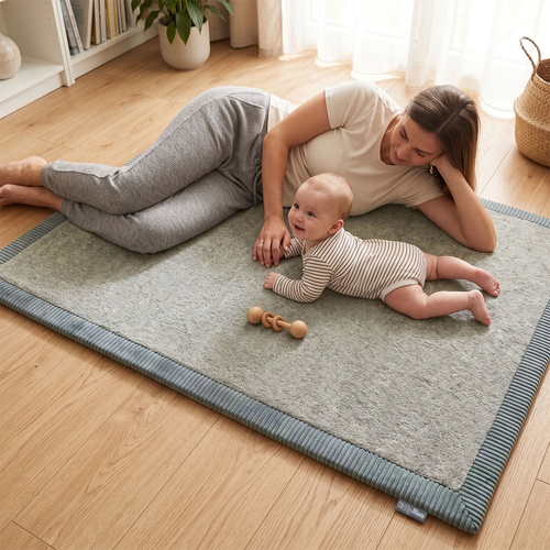 KiddyMoon Tapis de jeu doux pour enfant, antidérapant, rectangulaire, vert