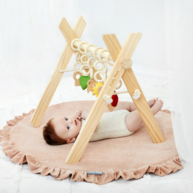 Jouet d'Activité avec 3 Pendentifs Portique d'Éveil Arche de Jeux Baby Gym, Naturelle avec Bleu Glacier tapis, UNI