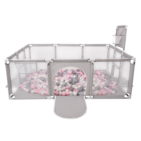Parc Bébé avec Balles Plastiques Aire De Jeu Pliable Basket Football, gris: perle/gris/transparent/rose poudré, 900 balles