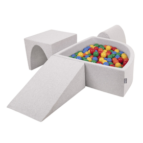 KiddyMoon Aire De Jeux en Mousse avec Quart Angulaire Piscine À Balles pour Bébé, gris clair: jaune/vert/bleu/rouge/orange, Piscine (300 Balles) + Version 2