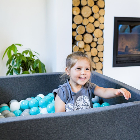 KiddyMoon Piscine À Balles Grande Rond pour Bébé, Fabriqué en UE, gris foncé: gris-blanc-turquoise, 120x30cm/1000 balles