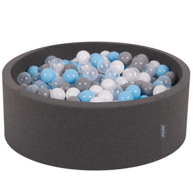KiddyMoon Piscine à Balles ∅ 7Cm pour Bébé Rond Fabriqué En UE, gris foncé: gris/blanc/transparent/babyblue, 90x30cm/200 balles