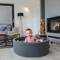 KiddyMoon Piscine à Balles ∅ 7Cm pour Bébé Rond Fabriqué En UE, gris foncé, 90x30cm/300 Balles