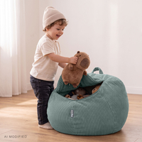 KiddyMoon pouf enfant rangement jouets zippé fonction assise polyester, vert, sac