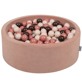 KiddyMoon Velours Piscine à Balles ∅7Cm pour Bébé Rond Fabriqué en EU, rose des sables: beige pastel/saumon/brun, 90x30cm/200 balles