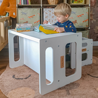 KiddyMoon Table et Chaise pour Enfants Petit Bureau, Gris, Table: 61x44x44 cm/Chaise: 30x30x30 cm