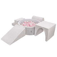 KiddyMoon Aire De Jeux en Mousse avec Rond Piscine à Balles pour Enfants, gris clair: rose poudré/perle/transparent, Piscine (300 Balles) + Version 3