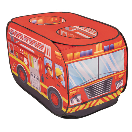 Tente De Jeu Pompier pour Enfants Set De Jeu Camion Et Caserne De Pompiers Pour Enfants Avec Boules Pliables Intérieures Extérieures Jeu Coopératif Sensoriel Montessori, rouge : noir-jaune-bleu-rouge-vert, 100 balles