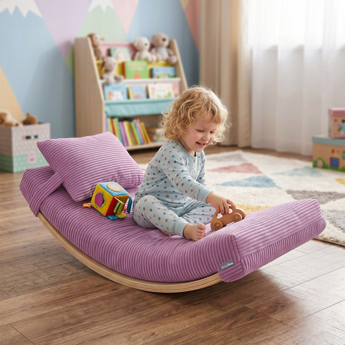KiddyMoon Matelas avec Oreiller Set pour Planche D'équilibre Housse Amovible en Tissu Côtelé, violet clair,