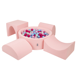 KiddyMoon Aire De Jeux en Mousse avec Rond Piscine à Balles pour Enfants, rose: rose poudré/rose foncé/babyblue/menthe, Piscine (200 Balles) + Version 1