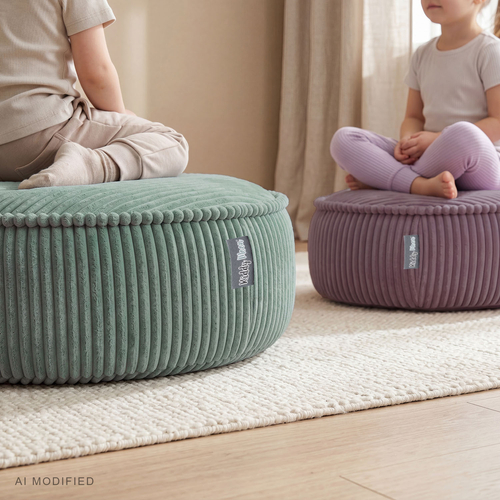 KiddyMoon Pouf enfant en mousse avec housse amovible, gris clair, L
