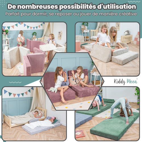 KiddyMoon Matelas Enfant Pliable en Mousse Matelas Pouf pour Tout-Petits, Chambre d'Enfant, gris clair, Matelas avec Oreiller