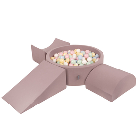 KiddyMoon Aire De Jeux en Mousse avec Rond Piscine à Balles pour Enfants, bruyère: bleu pastel/jaune pastel/blanc/menthe/rose poudré, Piscine (200 Balles) + Version 4