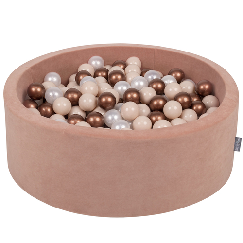KiddyMoon Velours Piscine à Balles ∅7Cm pour Bébé Rond Fabriqué en EU, rose des sables: beige pastel/cuivre/perle, 90x30cm/200 balles