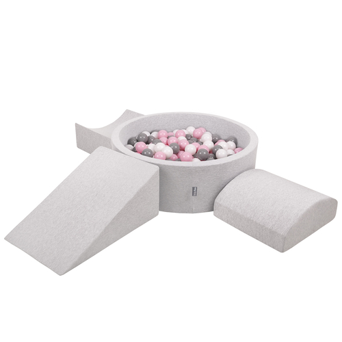 KiddyMoon Aire De Jeux en Mousse avec Rond Piscine à Balles pour Enfants, gris clair: blanc/gris/rose poudré, Piscine (200 Balles) + Version 4