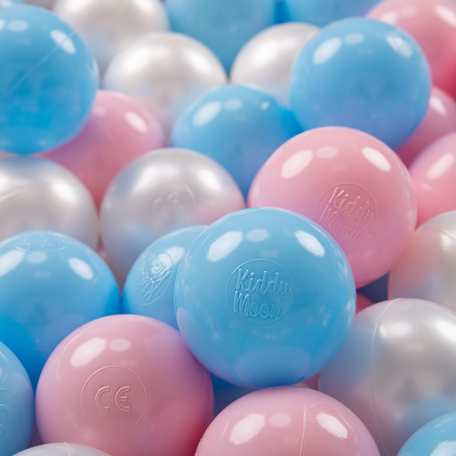 KiddyMoon Balles Colorées Plastique ∅7cm pour Piscine Enfant Bébé Fabriqué en EU, baby blue/rose poudré/perle, 100 Balles/7cm