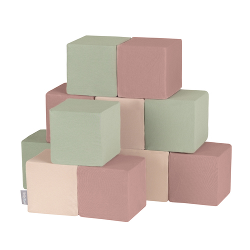 KiddyMoon Blocs Souples Jouets pour Bébé Mousse Squeeze Jouer Jouet Éducatif, cubes: bruyère/beige/sage, 12 Pieces