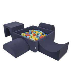 KiddyMoon Aire De Jeux en Mousse avec Carré Piscine À Balles pour Enfants, bleu foncé:vertClr/orange/turq/bleu/babybl/jaune, Piscine (300 Balles) + Version 1