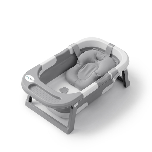 KiddyMoon baignoire pliable bébé plastique avec coussin, gris, M