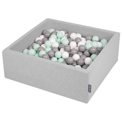 KiddyMoon Piscine à Balles ∅ 7Cm pour Bébé Carré Fabriqué En UE, gris clair:blanc/gris/menthe, 90x30cm/200 balles