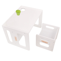 KiddyMoon Table et Chaise pour Enfants Petit Bureau, Blanc, Table: 61x44x44 cm/Chaise: 30x30x30 cm