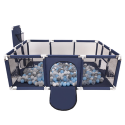Parc Bébé avec Balles Plastiques Aire De Jeu Pliable Basket Football, Bleu foncé:gris/blanc/transparent/babyblue, 100 balles