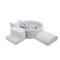 KiddyMoon Aire De Jeux en Mousse avec Rond Piscine à Balles pour Enfants, gris clair: perle/gris/transparent/babyblue/menthe, Piscine (200 Balles) + Version 6