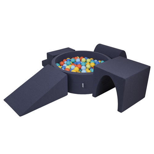 KiddyMoon Aire De Jeux en Mousse avec Rond Piscine à Balles pour Enfants, bleu foncé:vertClr/orange/turq/bleu/babybl/jaune, Piscine (300 Balles) + Version 3