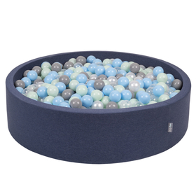 KiddyMoon Piscine À Balles Grande Rond pour Bébé, Fabriqué en UE, bleu foncé:perle/gris/transparent/babyblue/menthe, 120x30cm/200 balles