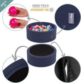 KiddyMoon Piscine À Balles Grande Rond pour Bébé, Fabriqué en UE, bleu foncé:vert cl/jaune/turq/orange/r.foncé/violet, 120x30cm/200 balles