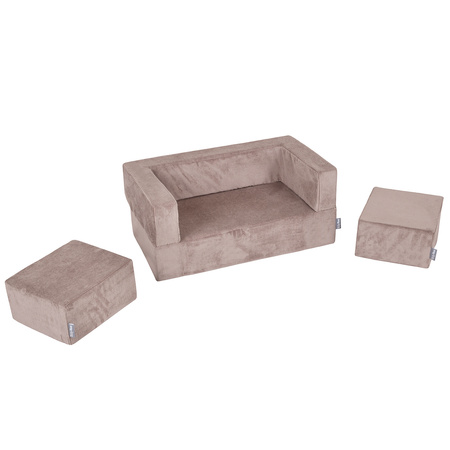 KiddyMoon Canapé en Mousse pour Enfants avec Deux Poufs Pour chambre d'enfant Léger Confortable Polyvalent Housse Amovible Design Moderne Parfait pour Jouer, beige foncé, Canapé/Pouf