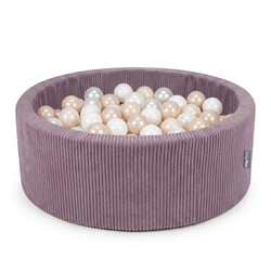 KiddyMoon Piscine Bébé, Piscine À Balles Pour Bébé Et Enfant, Piscine Enfant En Mousse Douce, Housse Côtelée Lavable, Violet: Beige pastel/Blanc/Perle, 90x30cm/200 Balles
