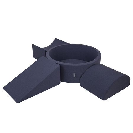 KiddyMoon Aire De Jeux en Mousse avec Rond Piscine à Balles pour Enfants, bleu foncé:babyblue/bleu/perle, Piscine (300 Balles) + Version 4