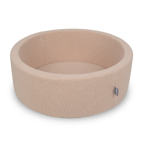 KiddyMoon Piscine à Balles Boules 7 cm pour un Remplissage plus Généreux Pour Bébés au Housse Teddy, Convient dès 8 Mois, beige, 90x30cm/SANS balles