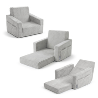 KiddyMoon Fauteuil Pliable pour Enfant en Mousse Canapé Convertible 2 en 1, gris clair, UNI