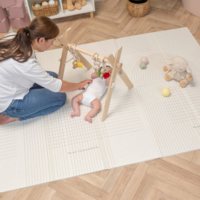 KiddyMoon Tapis de Jeu pour Enfant Bébé Tapis Mousse Tapis de Sol Tapis d'éveilBebe Reversible Stimulation De L'Imagination Pliable Pour L'Intérieur Et L'Extérieur, beige-rayures, 150x200x1cm