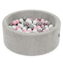 KiddyMoon Piscine Bébé 90 X 30 Cm Avec 200 Balles, Piscine À Balles Pour Bébé Et Enfant, Piscine Enfant En Mousse Douce, Housse Côtelée Lavable, Gris clair: Blanc/Gris/Rose poudré, 90x30cm/200 Balles