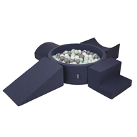 KiddyMoon Aire De Jeux en Mousse avec Rond Piscine à Balles pour Enfants, bleu foncé:blanc/gris/menthe, Piscine (200 Balles) + Version 5