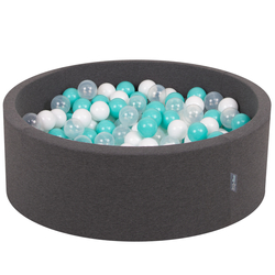 KiddyMoon Piscine à Balles ∅ 7Cm pour Bébé Rond Fabriqué En UE, gris foncé: turquoise clair/blanc/transparent, 90x30cm/300 balles