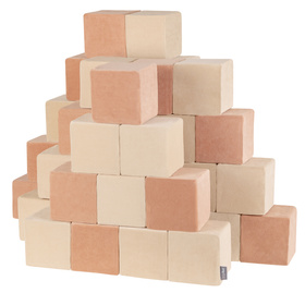 KiddyMoon blocs mous pour bébé cubes de construction en mousse housse velours, cubes: beige sableux/rose des sables, 12 Pieces