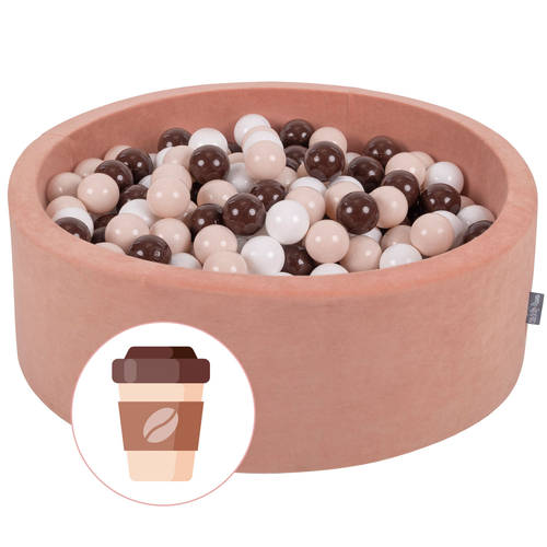 KiddyMoon Piscine à Balles ∅ 7Cm pour Bébé Rond Fabriqué En UE, Café: blanc/beige pastel/brun, 90x30cm/300 balles